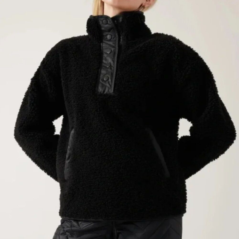 Athleta Black Cozy Sherpa Snap Front Sweatshirt Size Small